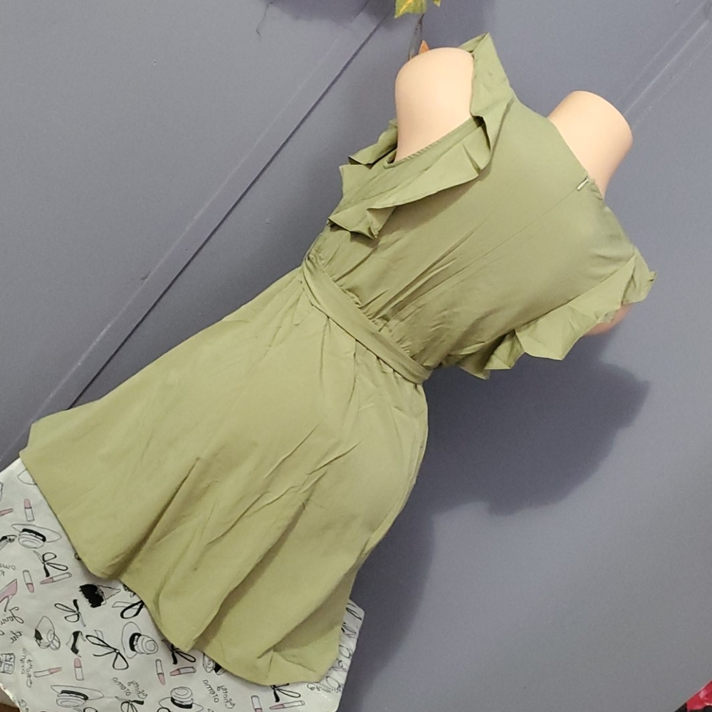 Stunning Khaki Super Cute Tie Front Dress - Picture 5 of 8